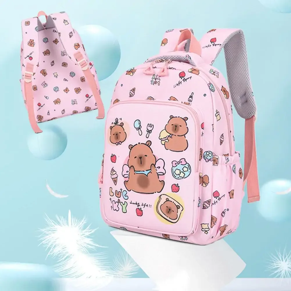 3 pièces/ensemble kawaii capybara sac à dos grande capacité dessin animé adolescent mode nylon léger sac à dos ensemble