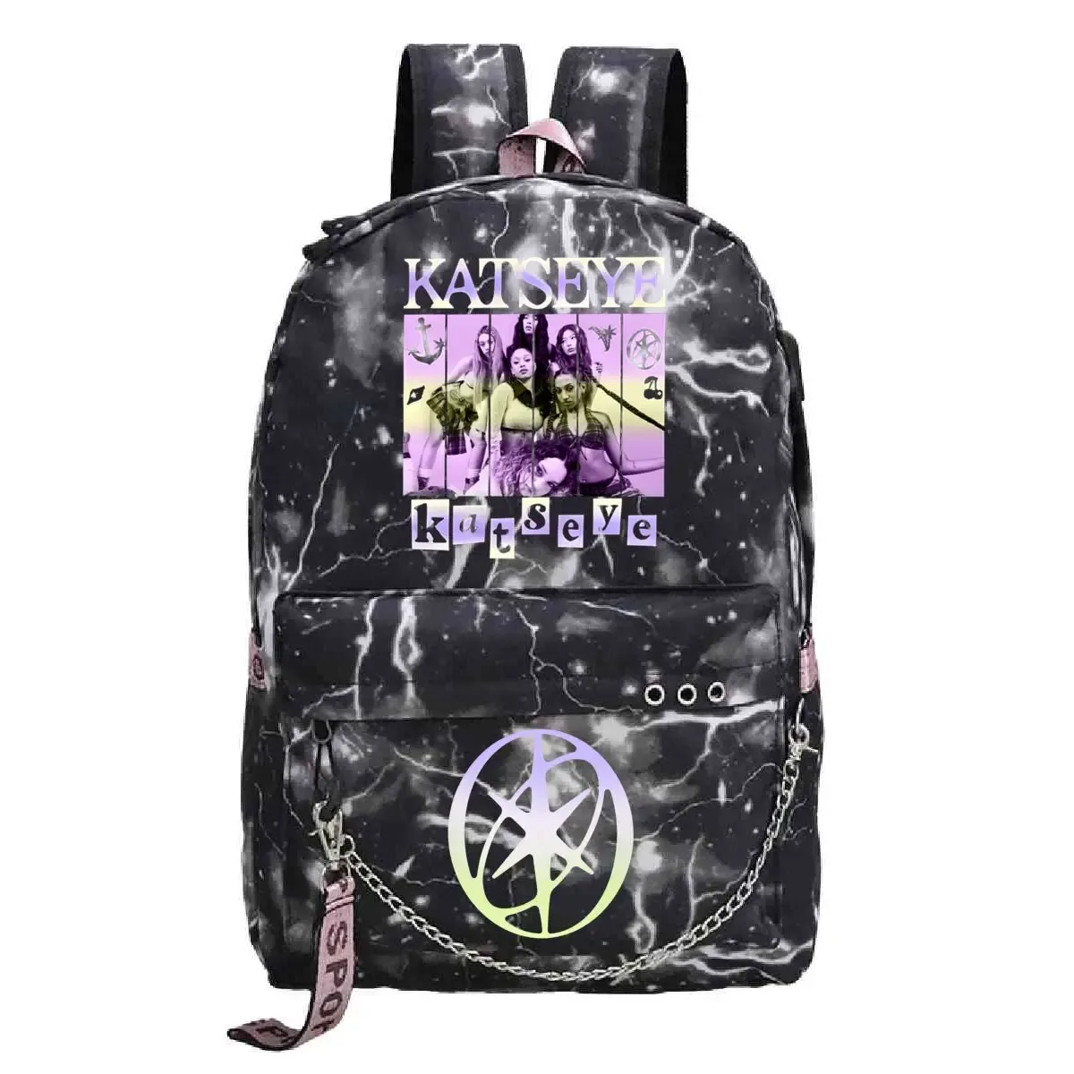 sac à dos usb katseye pop girl group pour femme, esthétique coréenne ulzzang, avec chaîne et fermeture éclair, idéal pour l'école et les adolescents