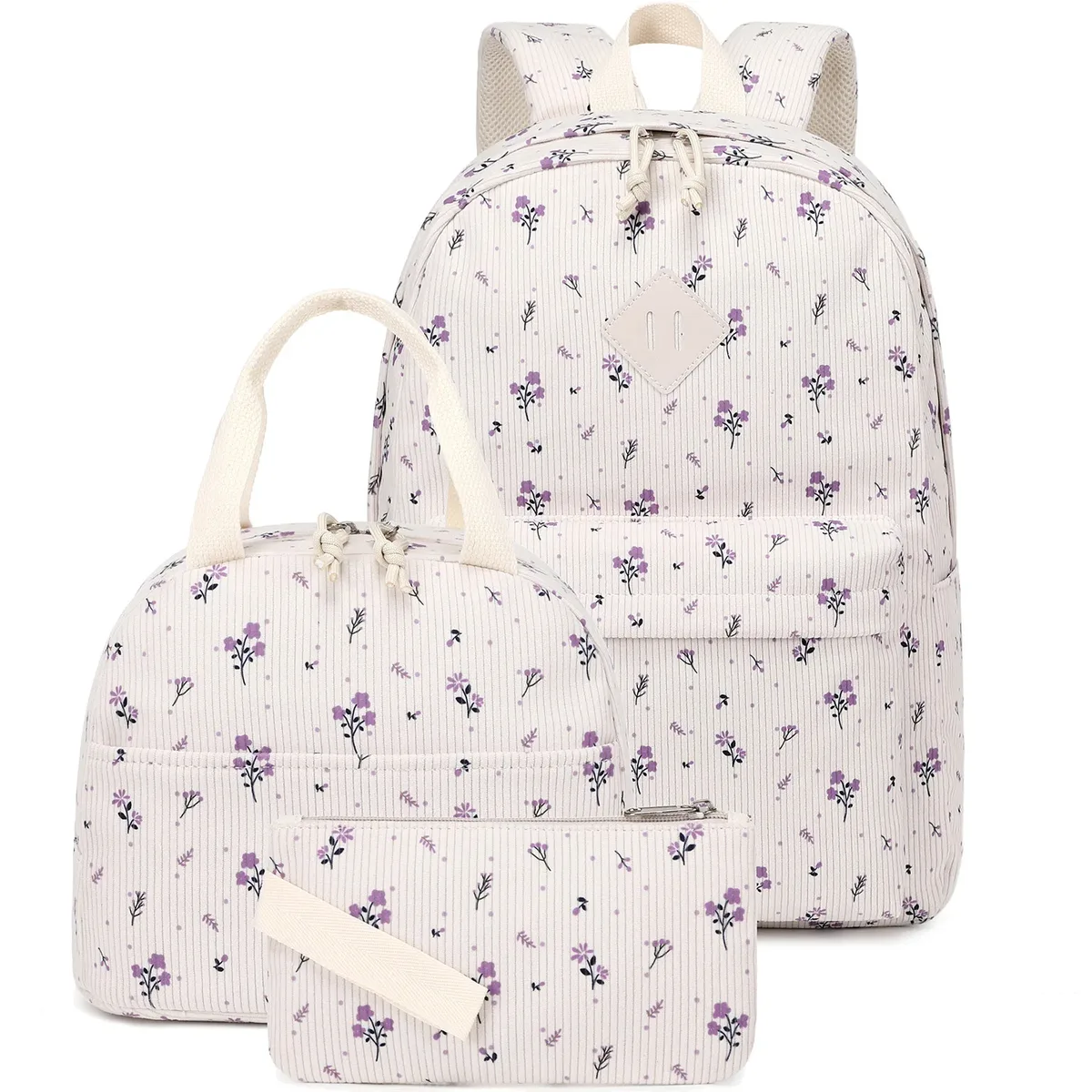 nouvel ensemble de sacs à dos 3 pièces en velours côtelé de haute qualité 2026 pour filles, légers, à imprimé floral, pour écolières du primaire