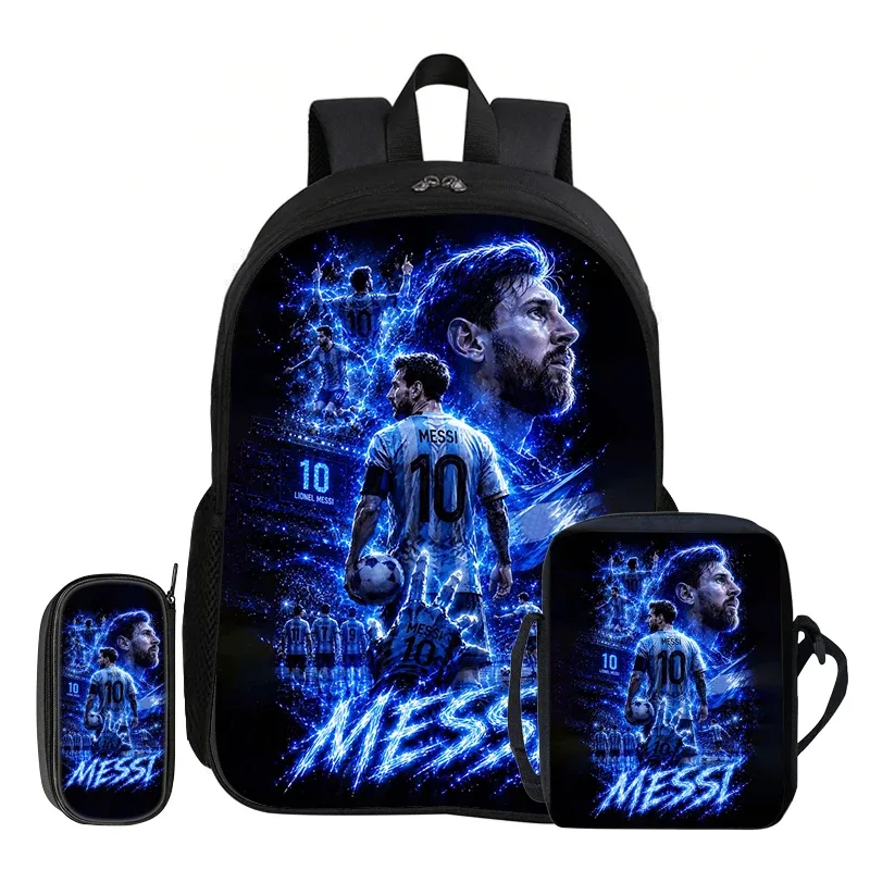 ensemble de 3 sacs à dos m-messi pour enfants, sac à dos d'école, sac à bandoulière de voyage, trousse à crayons, sac à dos de sport, sac à dos de football star, cadeau