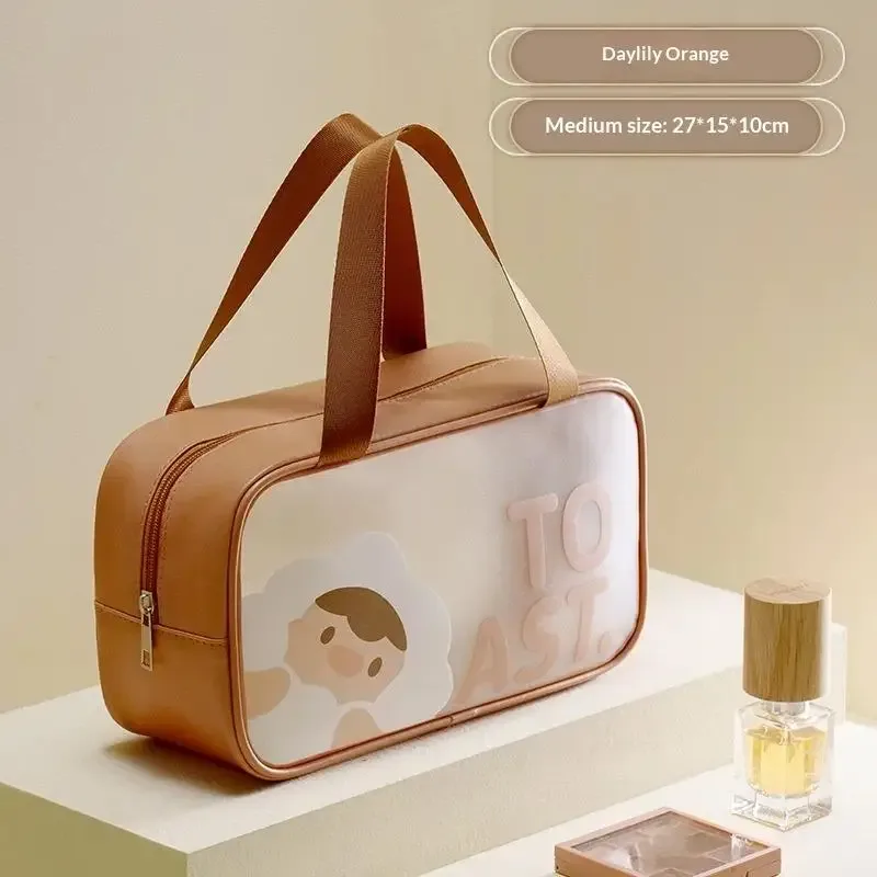 1 pièce trousse de maquillage imperméable givrée de grande capacité, sac de toilette transparent portable, trousse de maquillage à motif de dessin animé peu encombrante【smq】