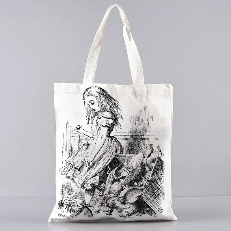 sac fourre-tout en toile alice au pays des merveilles, sac à main à bandoulière pour femmes, sac à livres portable pour étudiants, sac de courses quotidien pour filles