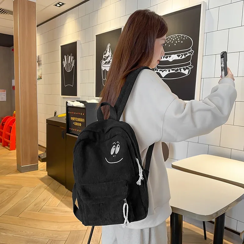 sacs à dos en velours côtelé pour étudiants, couleur unie, fermeture éclair, simples, décontractés, durables, pour les déplacements quotidiens, polyvalents, à la mode, 2026