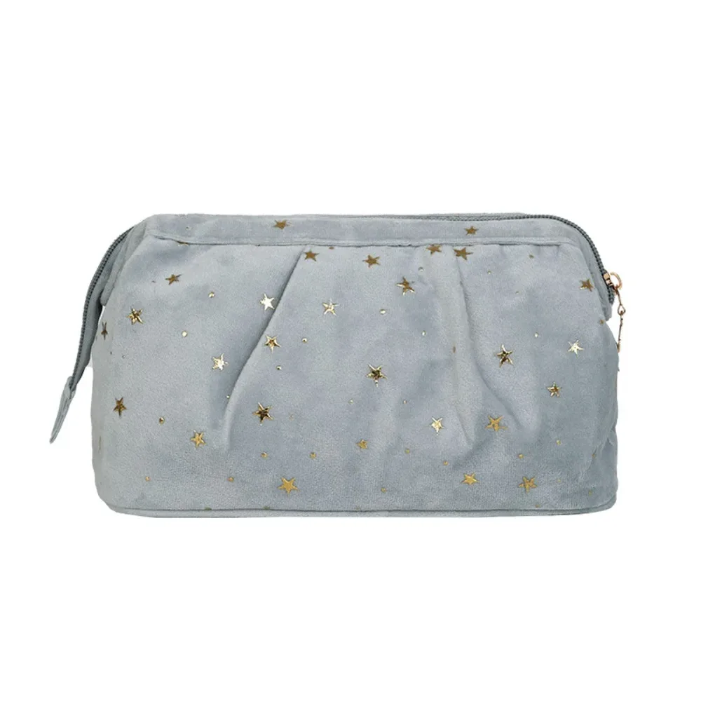 trousse de toilette de voyage en velours bronzing stars avec fermeture éclair, grande capacité, sac à main et sac de rangement de bureau pour produits de toilette