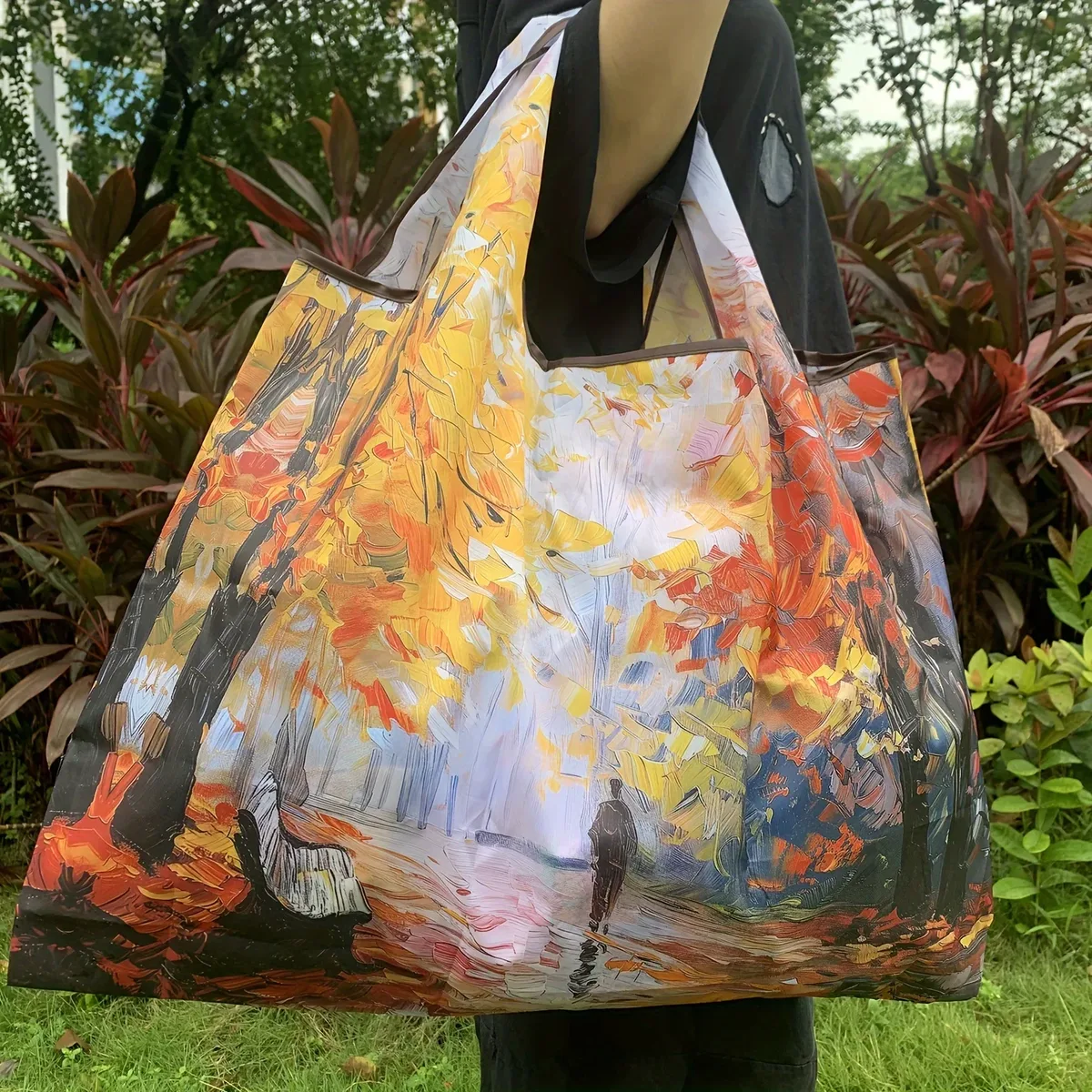 sac fourre-tout pliable de grande capacité, style peinture vintage, sac de courses durable en nylon résistant aux déchirures, lavable en machine