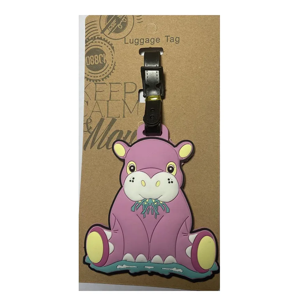 kawaii – étiquette de bagage de voyage en silicone, pingouin hippopotame, sac portable, étiquettes de valise réutilisables, animal de dessin animé, porte-adresse d'identification