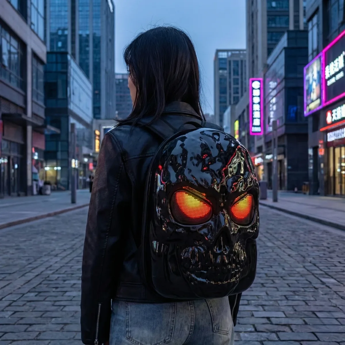 sac à dos de moto à coque rigide avec crâne led 3d, avec yeux programmables, contrôle par application, sac à dos de chevalier étanche pour voyage et équitation
