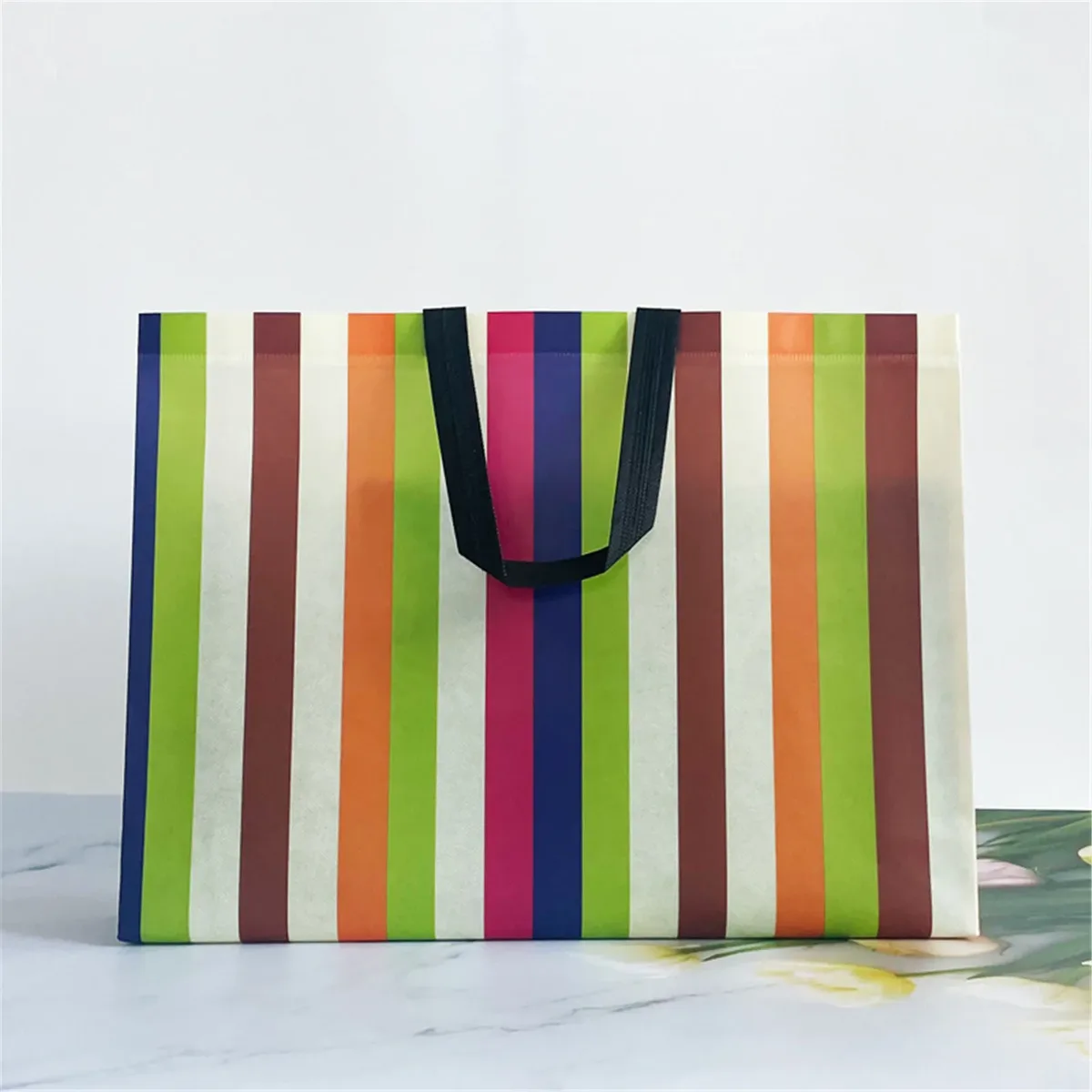 sac fourre-tout écologique en tissu non tissé, sac à bandoulière, sac à main pliable à rayures pour les voyages, les courses et les activités de plein air