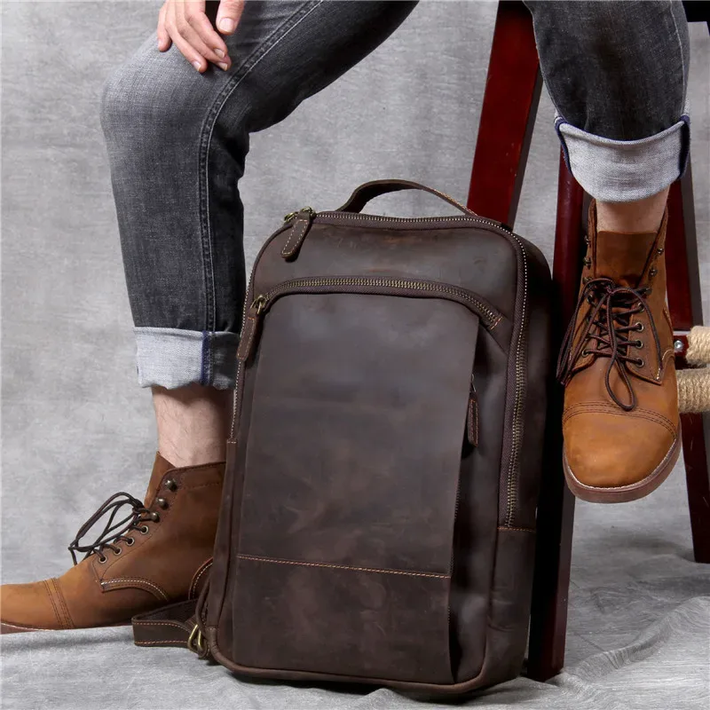 pndme vintage simple crazy horse peau de vache en cuir véritable hommes femmes sac à dos grande capacité sac à dos pour ordinateur portable sacs de voyage
