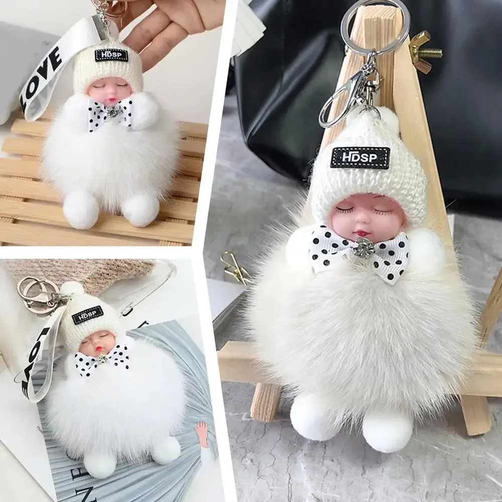 porte-clés en peluche pour bébé endormi, breloque, poupée moelleuse, sac de voiture, accessoire de mode pour femmes, décoration de sac à dos, cadeau