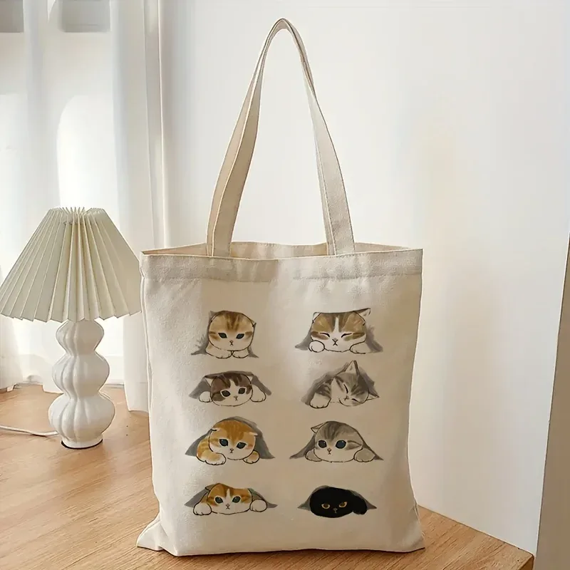 sacs à bagages chats mignons, 1 pièce, sac de shopping vintage en toile de dessin animé harajuku, sacs à bandoulière amusants pour femmes, cadeaux kawaii pour enfants