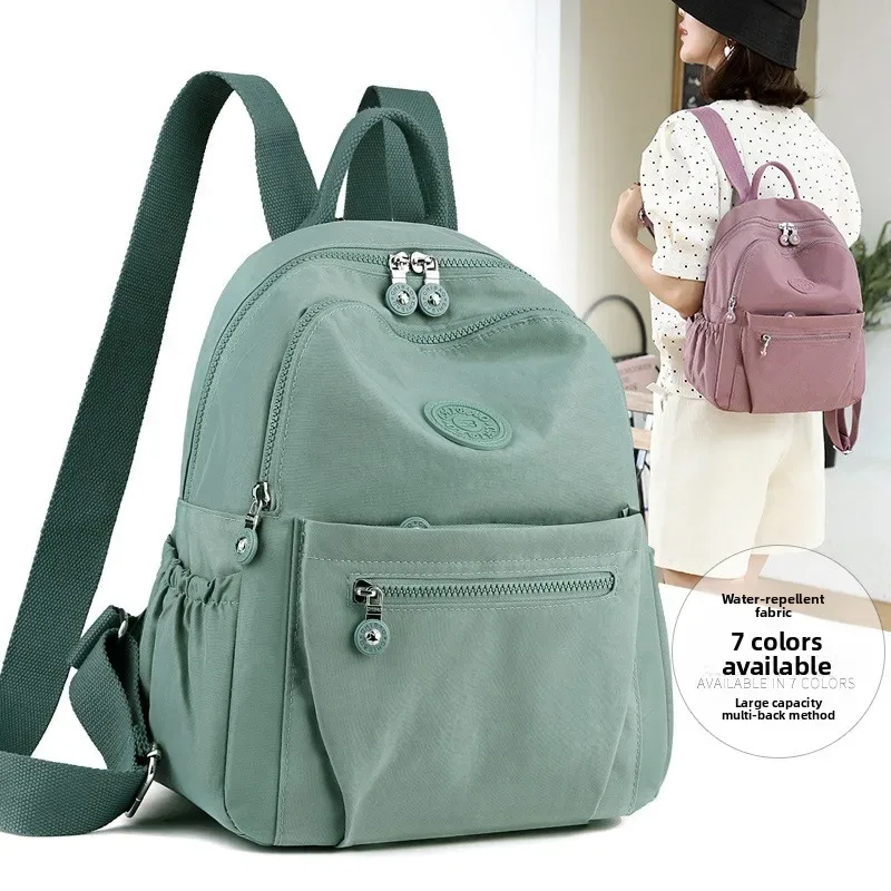 sac à dos léger en nylon pour femme, sac fourre-tout en nylon multi-poches, sac à dos décontracté imperméable pour les voyages, les trajets domicile-travail et l'usage quotidien