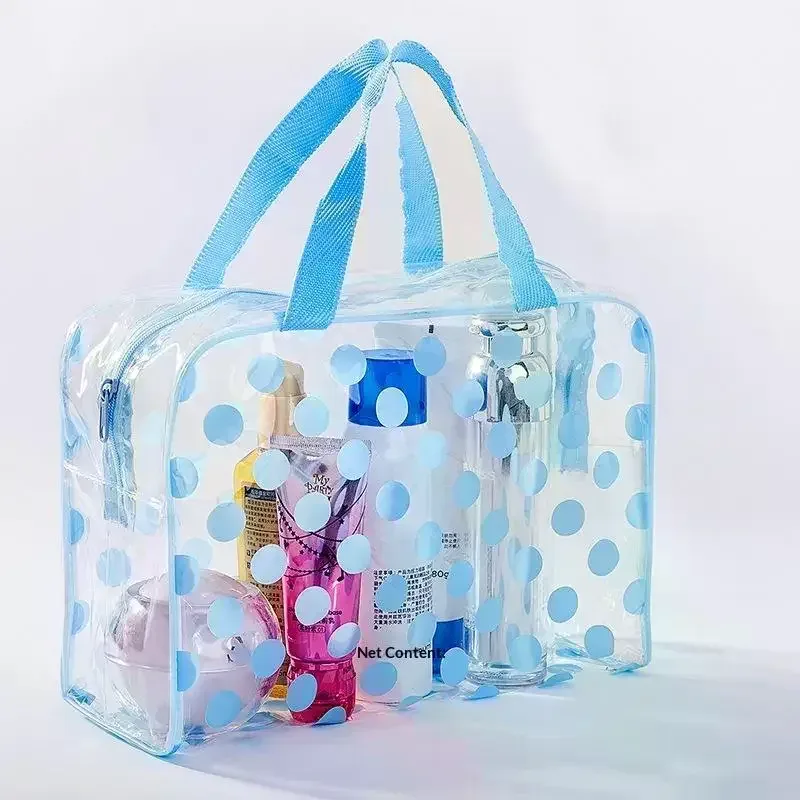 sac à cosmétiques transparent à pois en pvc, sac de maquillage portable étanche, trousse de toilette pour femmes, organisateur de rangement de voyage