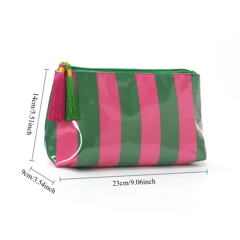 trousse de maquillage rayée en pvc avec franges et fermeture éclair, trousse de toilette de voyage imperméable, étui pour pinceaux de maquillage, pochette косметичка