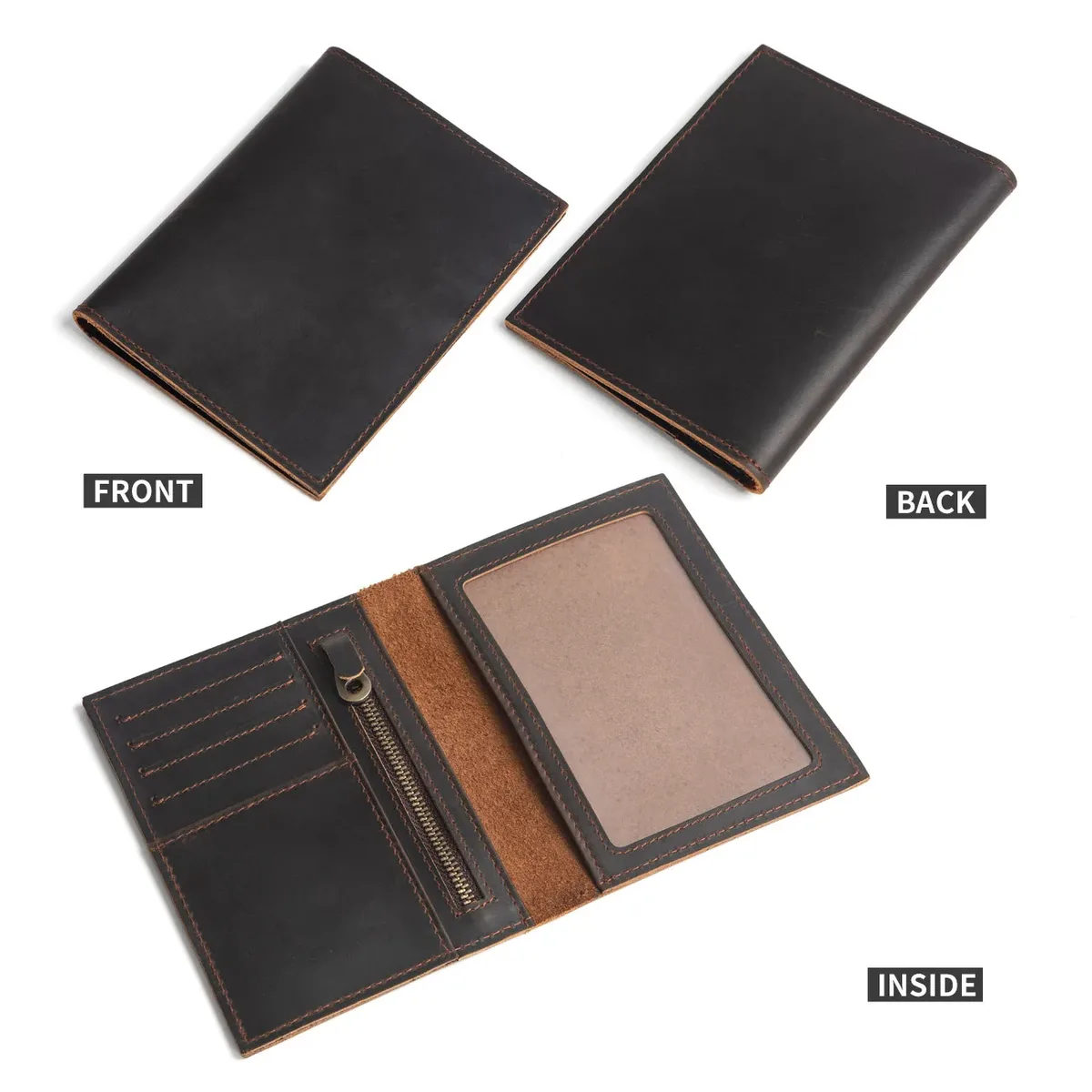 Porte-passeport tout-en-un en cuir - Portefeuille de voyage avec fermeture éclair et emplacements pour cartes, organiseur de documents durable pour les voyages et les affaires