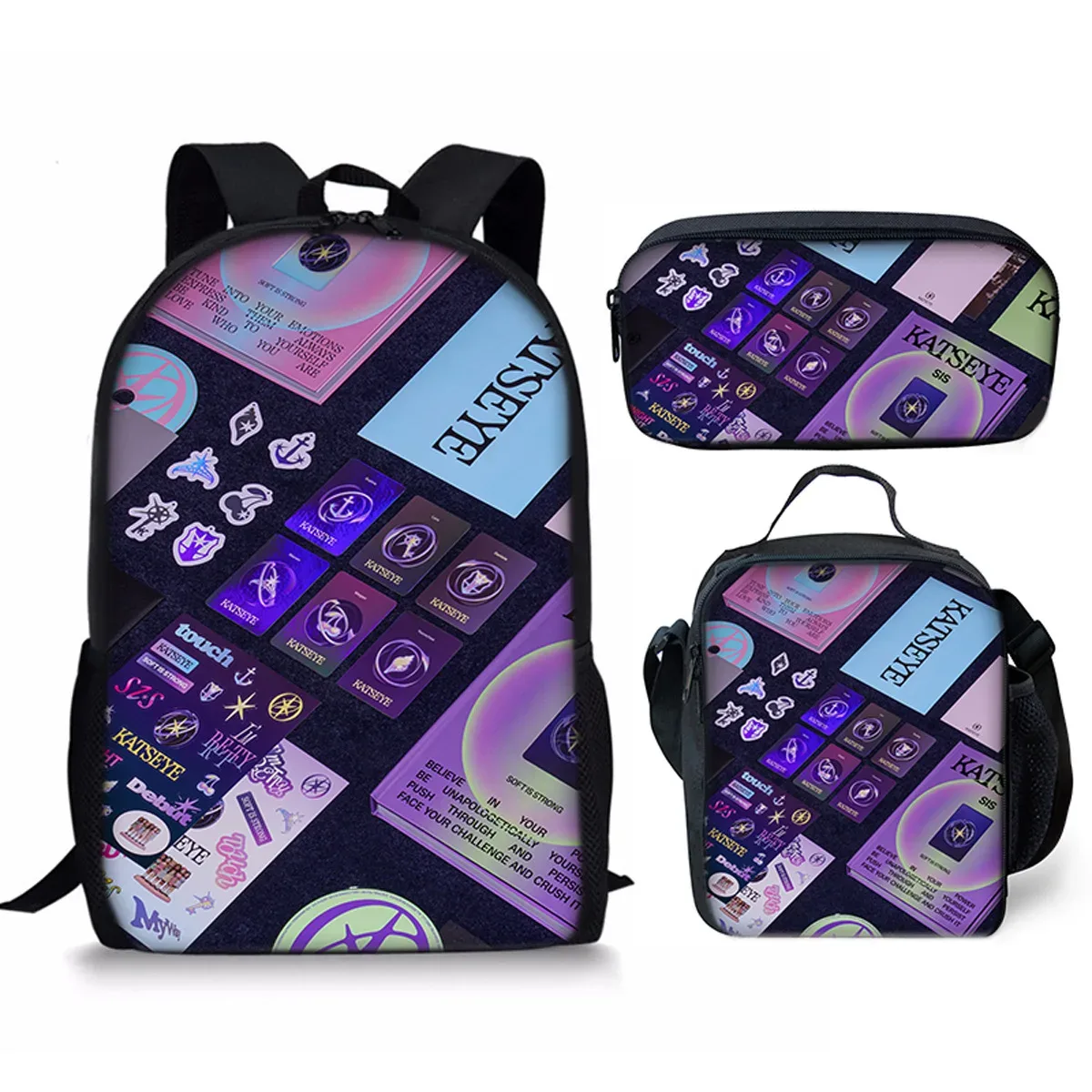 sac à dos scolaire classique populaire kpop katseye imprimé 3d, ensemble de 3 pièces, sac à dos pour ordinateur portable, sac à déjeuner, trousse à crayons