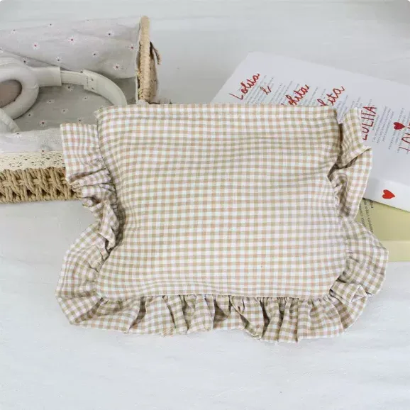 pochette à maquillage personnalisée en seersucker à volants, trousse de toilette en chenille avec nom, sac de voyage pour cosmétiques, cadeau pour elle, trousse de maquillage du matin pour la mariée