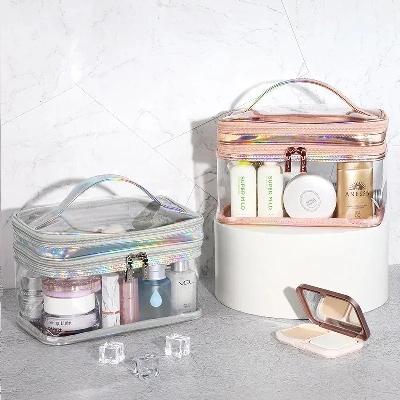 trousse de toilette transparente femme grande capacité, sac de voyage portable et imperméable pour filles, sac de rangement