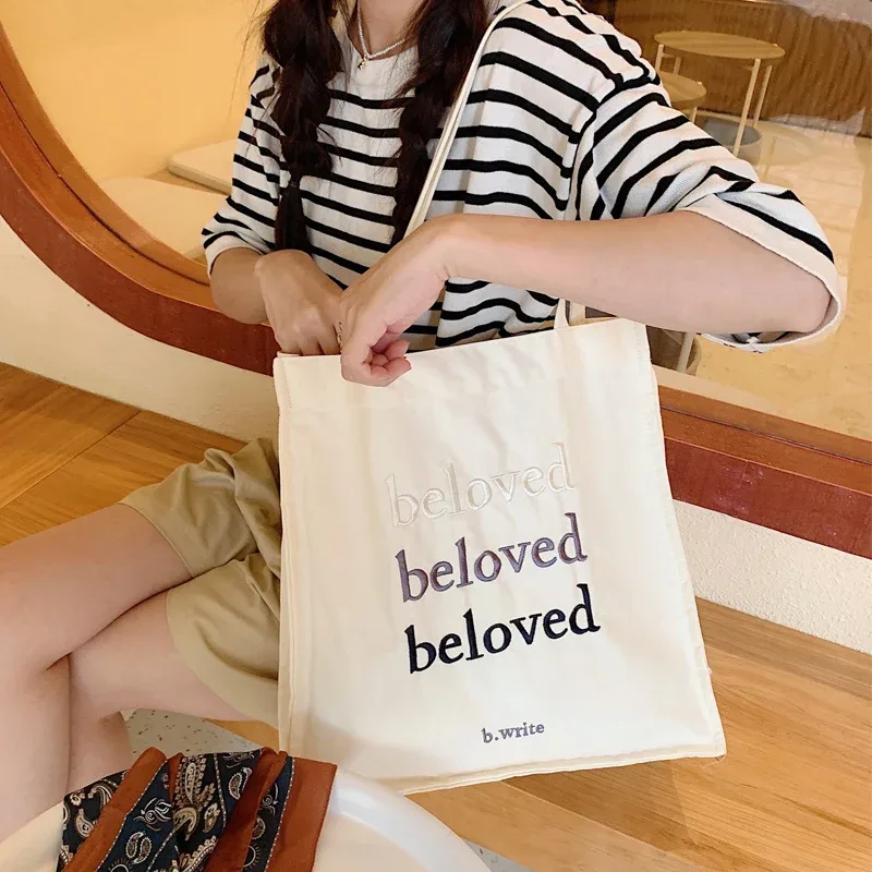 sac à bandoulière en toile pour femmes, sacs de shopping quotidiens brodés, sac de livres pour étudiants, sacs à main en tissu de coton épais, fourre-tout pour filles