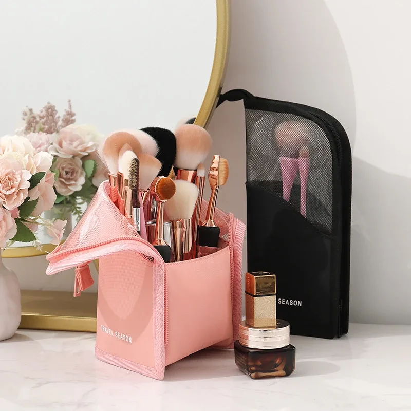 1 pc support sac cosmétique pour femmes clair fermeture éclair sac de maquillage voyage femme maquillage porte-brosse organisateur trousse de toilette