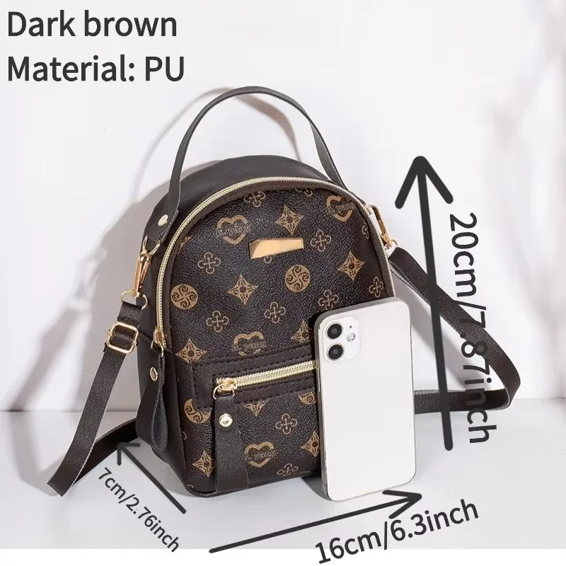 sac à dos mini femme cuir pu imprimé élégant multifonction léger sac à bandoulière pour sortie quotidienne voyage