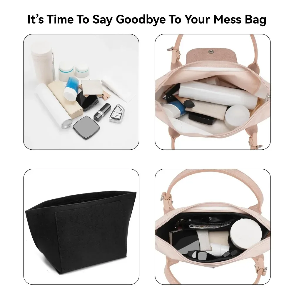 sac d'insertion en feutre pour sac à main longchamp, organisateur de sac en tissu feutré, support de maquillage, sac de voyage portable