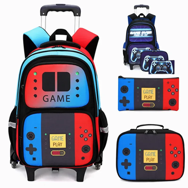 Sac à dos à roulettes pour enfant, cartable à roulettes pour garçon, sac à dos scolaire avec roulettes, sac de voyage avec sac à lunch