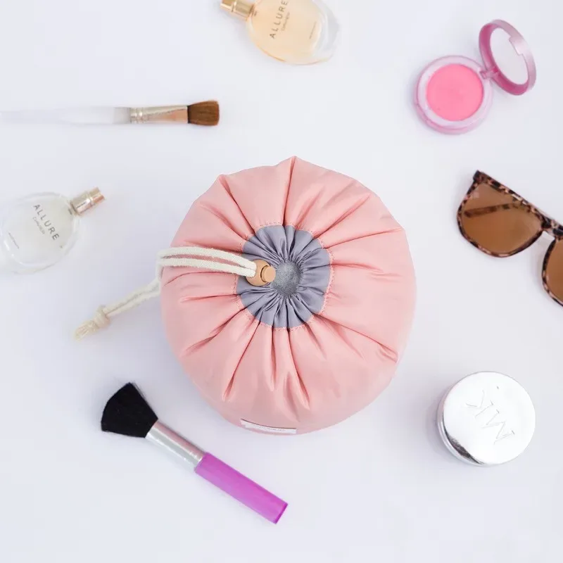 sac à cosmétiques rond étanche pour femmes, sac de maquillage de voyage, organisateur de maquillage, rangement féminin, trousse de toilette, boîte pour dames