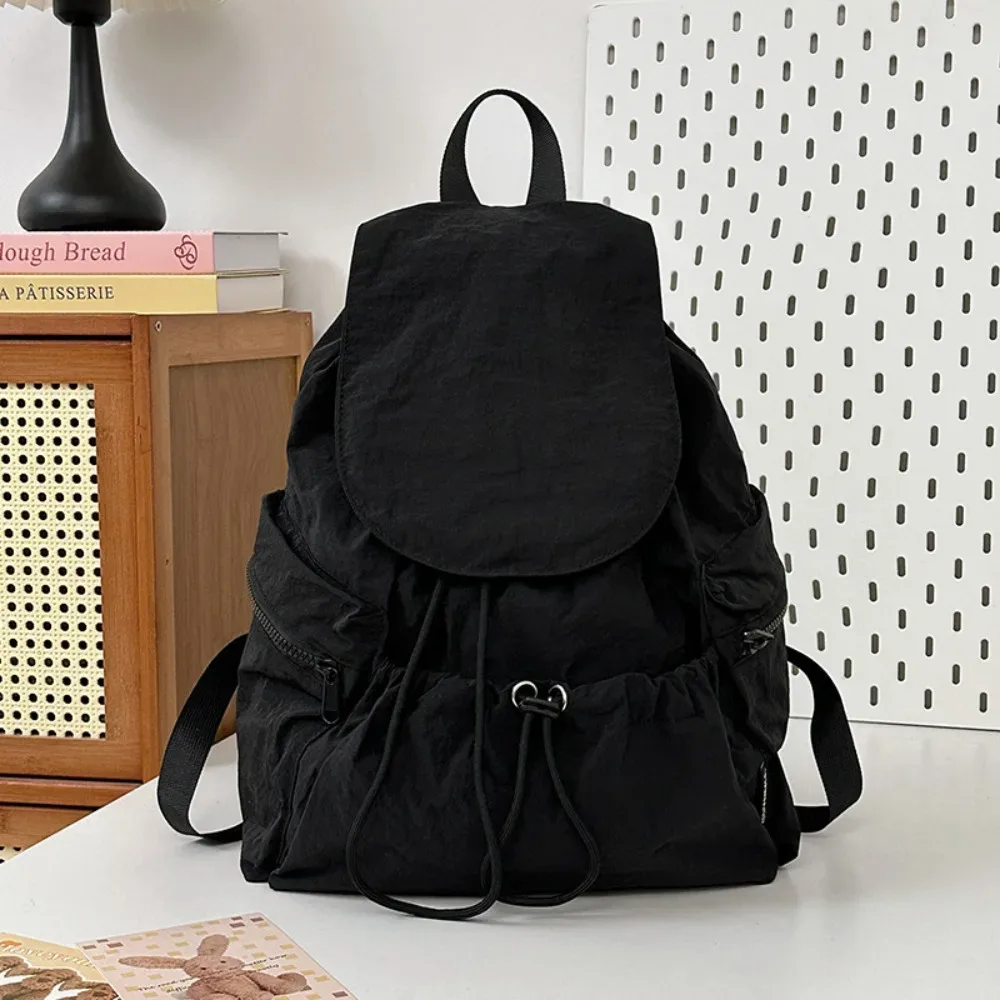 sac à dos de voyage léger et décontracté, style coréen, en nylon, avec cordon de serrage, étanche, grande capacité, cartable pour étudiants et adolescents