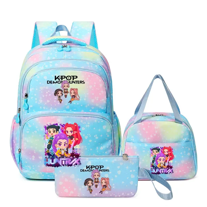 sacs à dos kpop demon hunters pour garçons et filles, sacs d'école pour adolescents, hommes et femmes, sacs à dos en nylon, mochilas de voyage, 3 pièces/ensemble