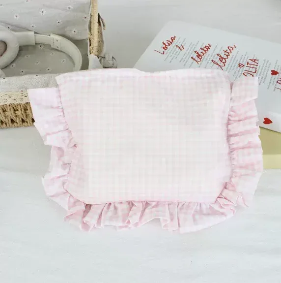 pochette à maquillage personnalisée en seersucker à volants, trousse de toilette en chenille avec nom, sac de voyage pour cosmétiques, cadeau pour elle, trousse de maquillage du matin pour la mariée