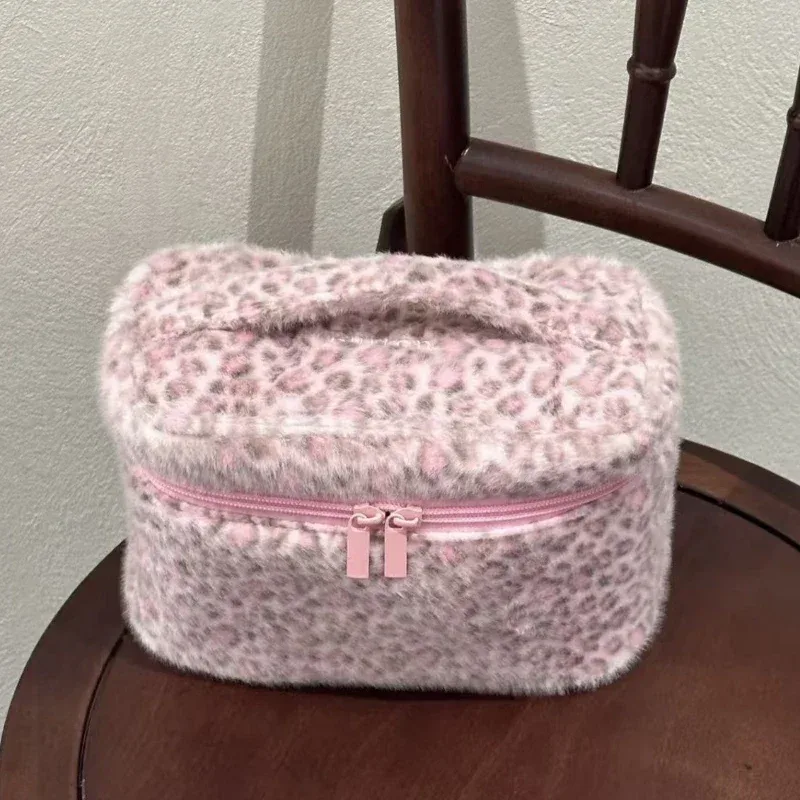 sac de rangement pour maquillage, pochette de rangement pour cosmétiques à imprimé léopard, trousse de toilette pour femme automne/hiver, sac à main léger, fermeture à glissière