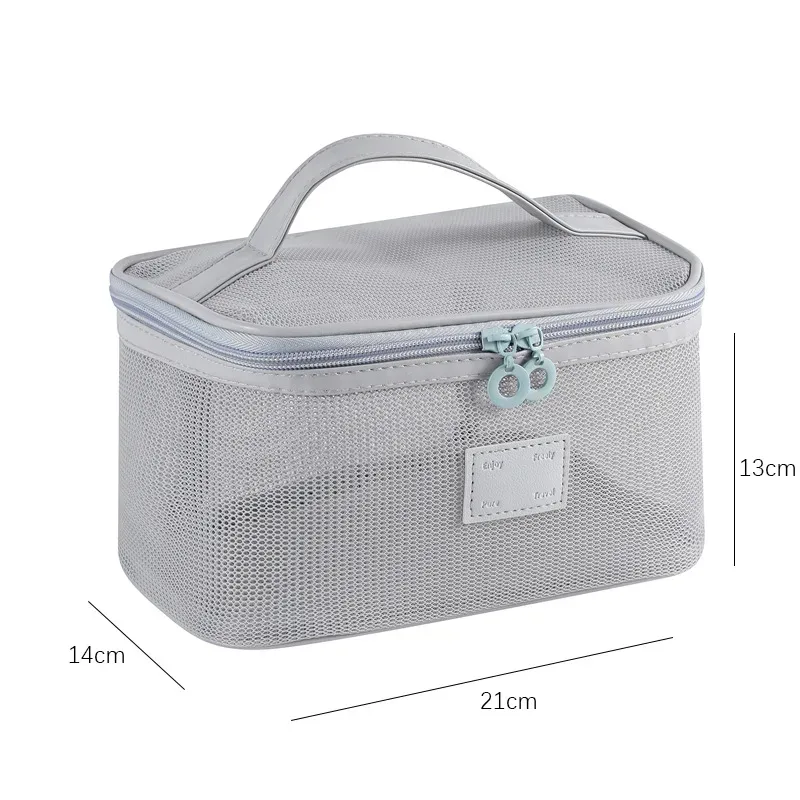 organisateur de toilette transparent de grande capacité, pochette de rangement cosmétique portable pour femmes, sac à maquillage respirant en maille