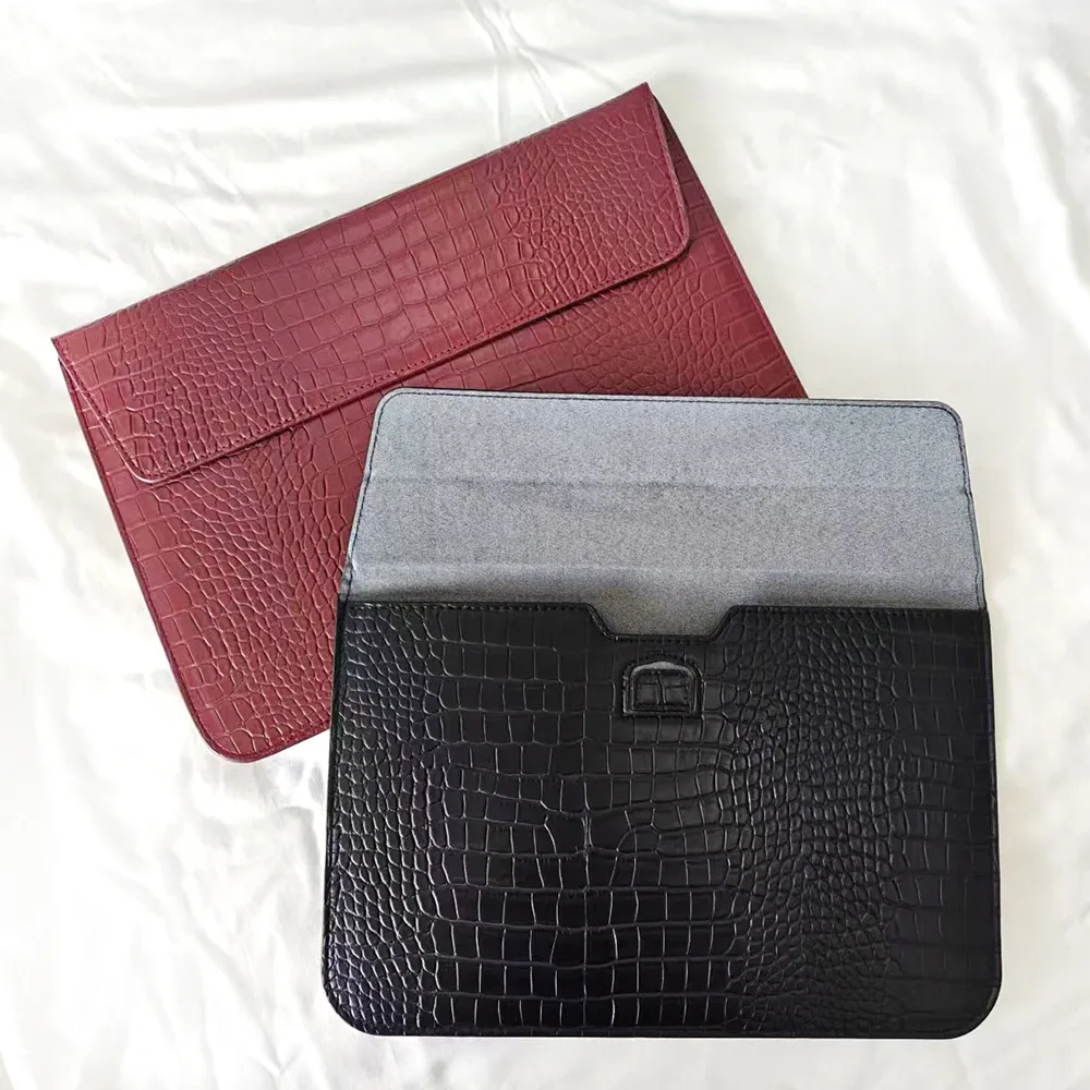 étui pour ordinateur portable en cuir pu effet crocodile personnalisé avec logo gravé, pour hommes et femmes, 13, 14, 15 pouces, compatible air pro, avec support intégré