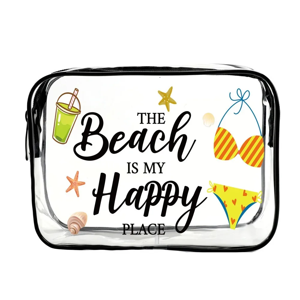 trousse de maquillage tendance de grande capacité, sac de rangement visible sur le thème de la plage, organisateur de voyage léger et portable pour femmes