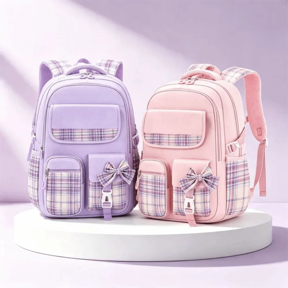 Sac à dos scolaire grande capacité à carreaux, léger et respirant, pour étudiants et enfants, idéal pour la rentrée scolaire