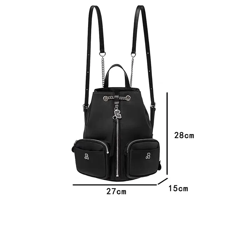 sac à dos à chaîne unique, sac à dos créatif coréen multi-poches avec fermeture éclair