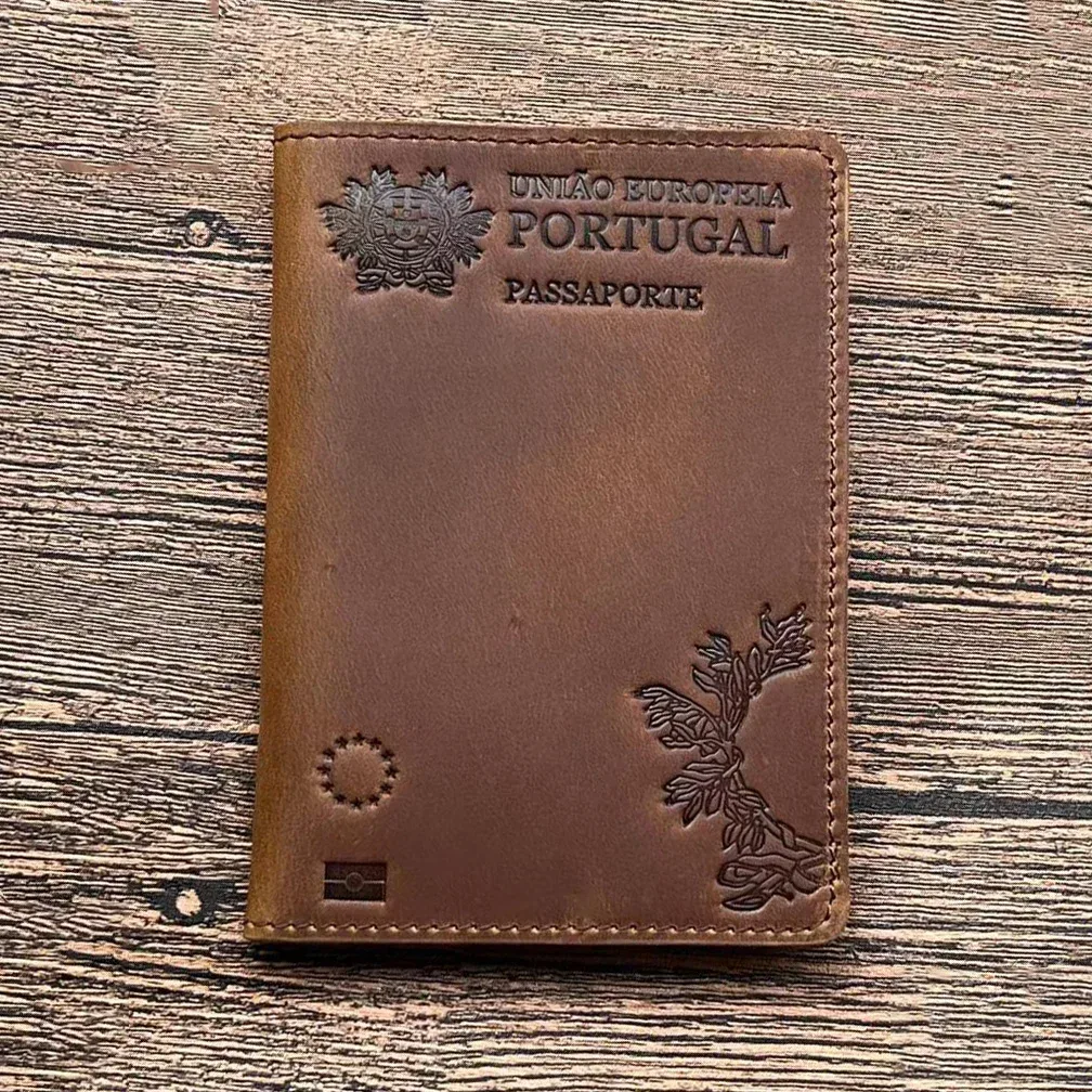 couverture de passeport unisexe en cuir véritable, porte-passeport portugais rétro vache, étui de protection, portefeuille de voyage