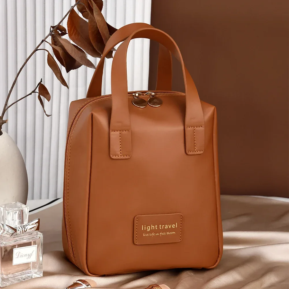 grande trousse de toilette de grande capacité, sac de rangement portable en cuir pu, organiseur de maquillage avec poignée