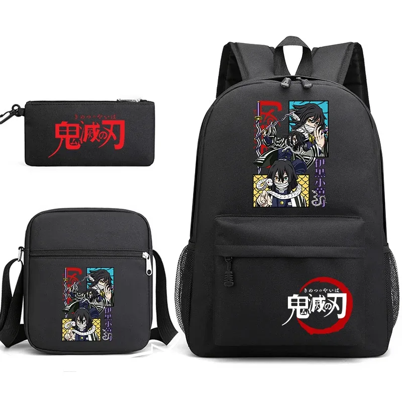 ensemble de sacs à dos d'école imprimés demon slayer, 3 pièces, avec sac à bandoulière, trousse à crayons pour garçons et filles