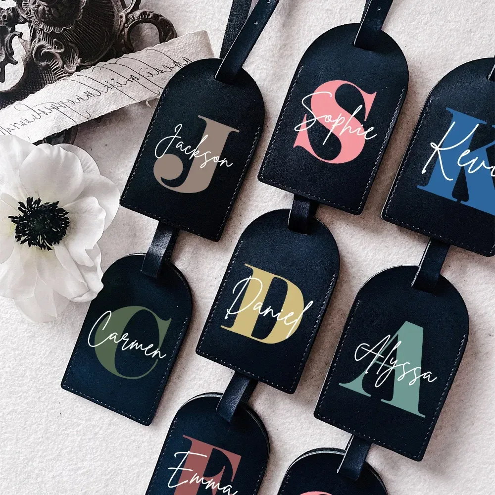 initiale personnalisée avec nom monogramme étiquette de bagage en cuir pu pour valise bagages sac à main étiqu