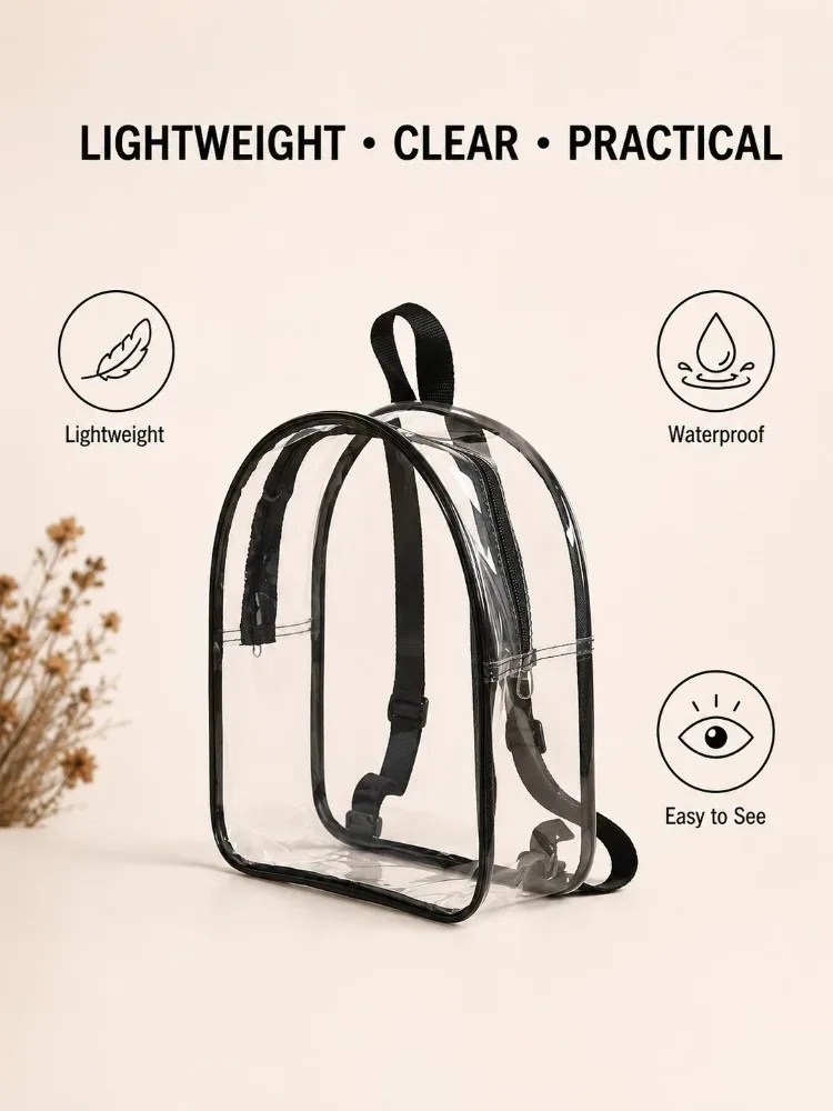 sac à dos transparent en pvc, approuvé pour les stades, sac transparent pour l'école, les concerts, la sécurité, les voyages, unisexe