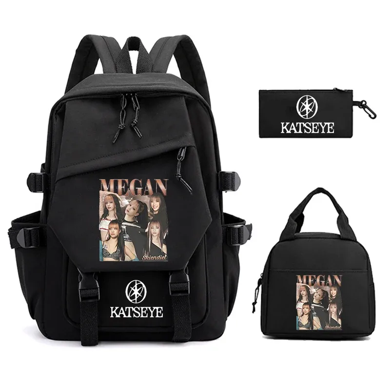 sac à dos imprimé katseye pour femmes, 3 pièces/ensemble, sac à déjeuner pour étudiants, trousse à crayons, sac d'école léger, sac à dos d'extérieur pour ordinateur portable