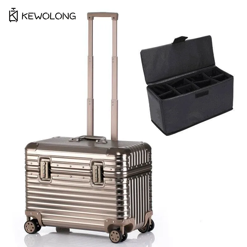 valise en aluminium à coins arrondis, bagage à main rigide à ouverture par le haut avec roulettes à 360 degrés °   roues pivotantes, chariot de photographie gearphotography
