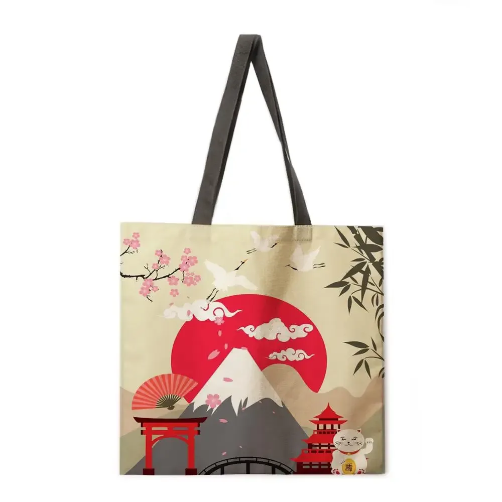 sac fourre-tout décontracté du mont fuji pour dames, sac à provisions pliable, sac de plage en plein air, sac initié au japon