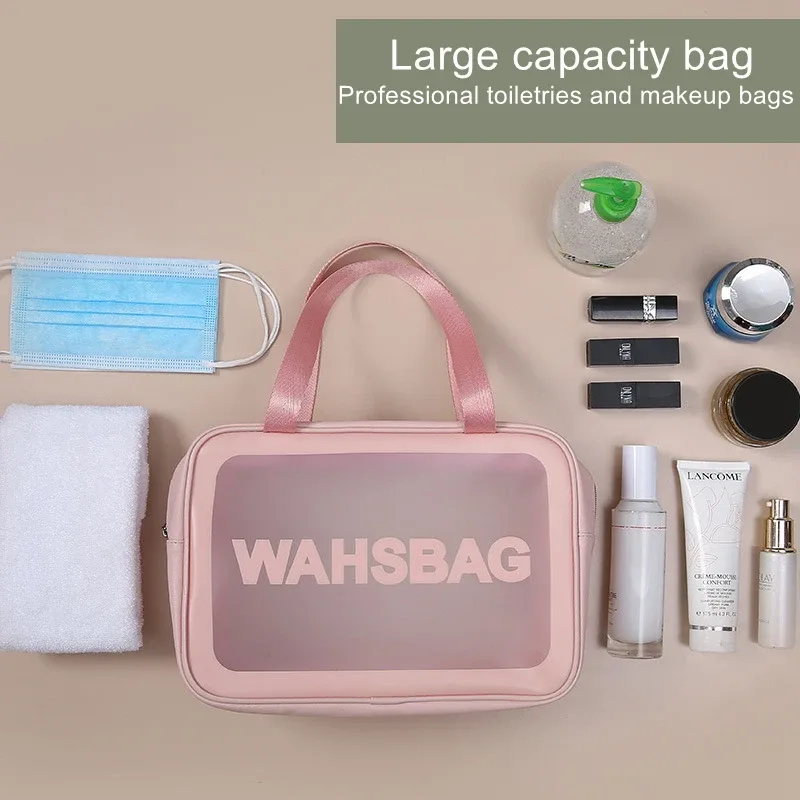 sac de lavage de voyage portable pour femmes, pochette de rangement transparente et étanche pour maquillage, organisateur de cosmétiques de grande capacité, étui de beauté pour femmes