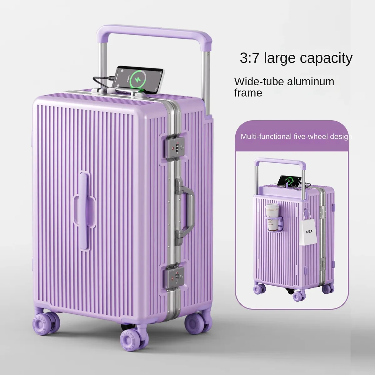 nouvelle valise à cadre en aluminium avec poignée télescopique large, valise trolley durable en pc, valise de voyage pour étudiant 28 pouces, valise cabine 20 pouces