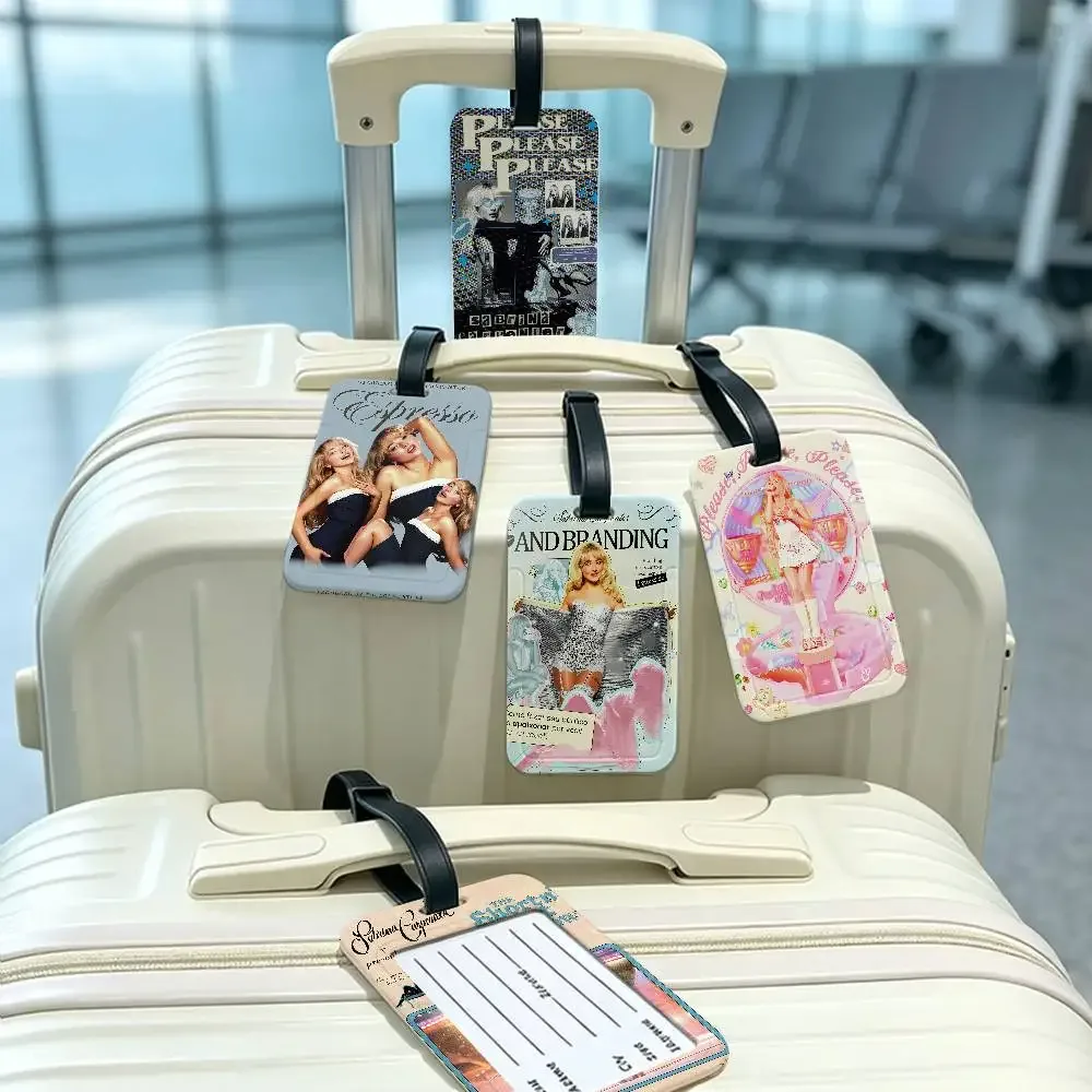 étiquette de bagage en pvc imperméable singer s-sabrina c-carpenter avec carte d'information, étiquette d'identification anti-perte pour bagages, sac à dos scolaire