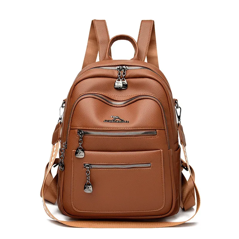 sac à dos en cuir véritable pour femmes, tendance, grande capacité, polyvalent, pour les déplacements quotidiens, les voyages, avec sangle réglable et fermeture éclair