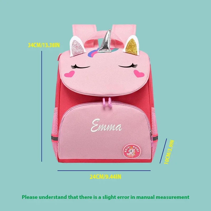 sac à dos personnalisé brodé en forme d'animal de dessin animé, licorne, dinosaure, mignon et tendance, plein de charme.